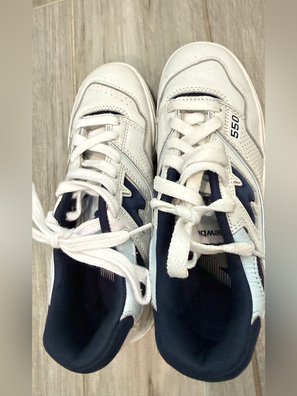 New Balance White and Navy 550 Retro Sneakers - Picture 2 of 7